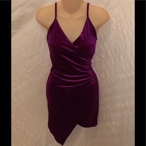 Fuchsia Velvet Asymmetrical Bodycon Dress